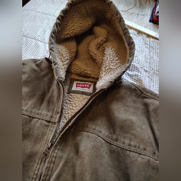 Levis Men's Large Sherpa Lined Canvas Work Chore Jacket Bomber - Picture 2 of 6